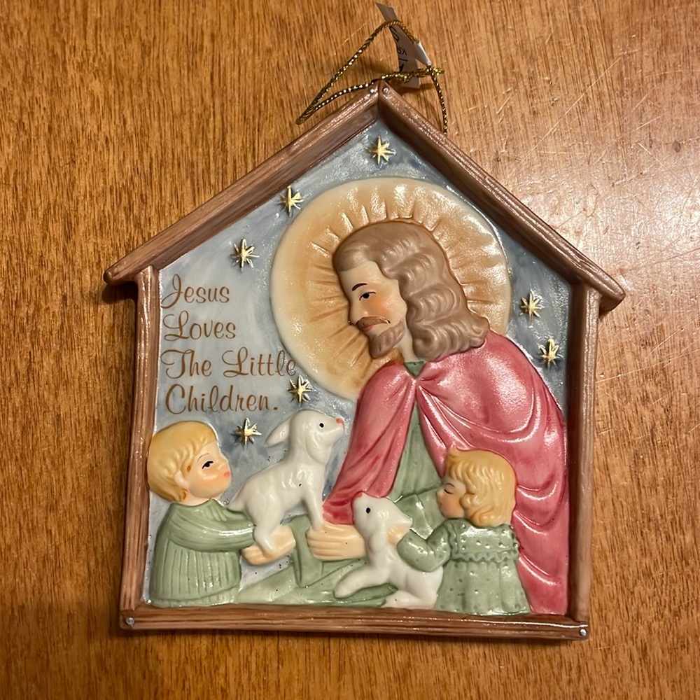 Ceramic Jesus loves the little children ornament